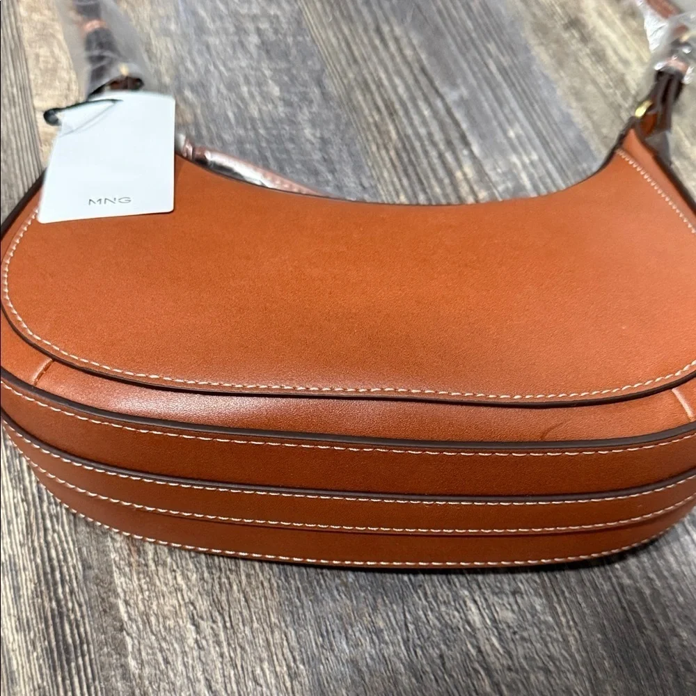 Mango Tan Leather Shoulder Bag